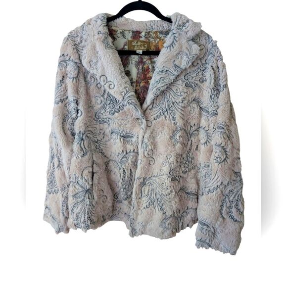 Anthropologie Embroidered Faux Fur Bohemian Swing Coat Size Medium - Picture 1 of 9
